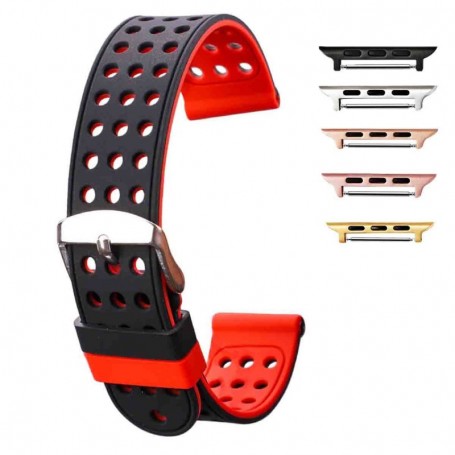 Curea silicon cu doua fete compatibila Apple Watch 9|8|7|6|5|4|3|2|1 Series, 49mm|45mm|44mm|42mm,Negru/Rosu