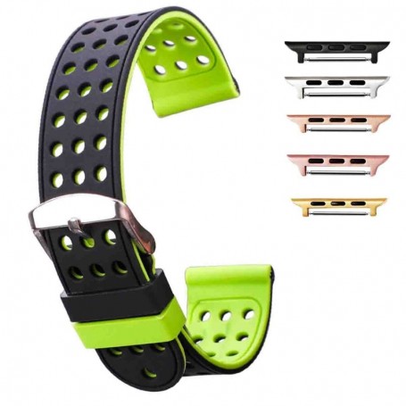 Curea silicon cu doua fete compatibila Apple Watch 9|8|7|6|5|4|3|2|1 Series, 49mm|45mm|44mm|42mm,Negru/Verde