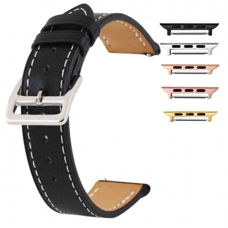 Curea piele, compatibila cu Apple Watch 9|8|7|6|5|4|3|2|1 Series, 49mm|45mm|44mm|42mm, Black Night