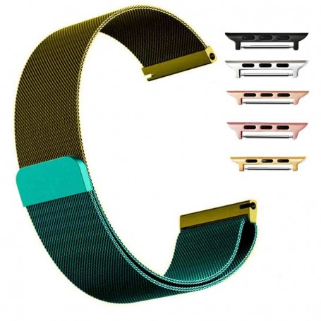 Curea otel, Milanese Loop Slim, compatibila cu Apple Watch 9|8|7|6|5|4|3|2|1 Series, 49mm|45mm|44mm|42mm, Green Mix