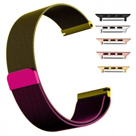Curea otel, Milanese Loop Slim, compatibila cu Apple Watch 9|8|7|6|5|4|3|2|1 Series, 49mm|45mm|44mm|42mm, Purple Green