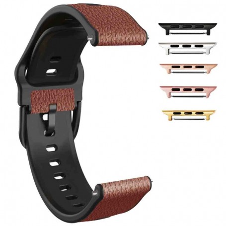 Curea hibrid piele-silicon compatibila cu Apple Watch 9|8|7|6|5|4|3|2|1 Series, 49mm|45mm|44mm|42mm, Carob Brown