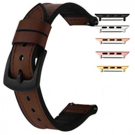 Curea hibrid piele-silicon compatibila cu Apple Watch 9|8|7|6|5|4|3|2|1 Series, 49mm|45mm|44mm|42mm, VD Very Dream®,Dark Brown