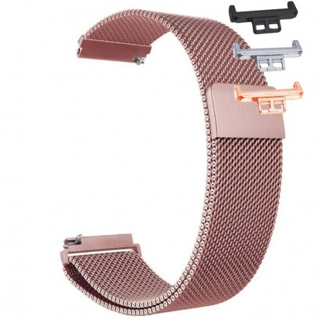 Curea Milanese Loop, compatibila Huawei Watch Fit 1, cu adaptor dedicat, Pink Rose