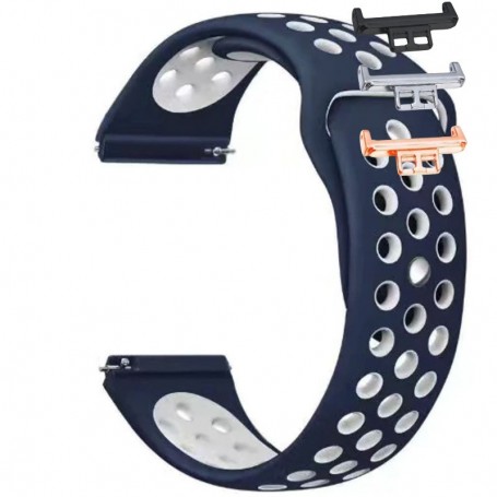 Curea silicon, compatibila Huawei Watch Fit 1, cu adaptor dedicat, Albastru/Alb