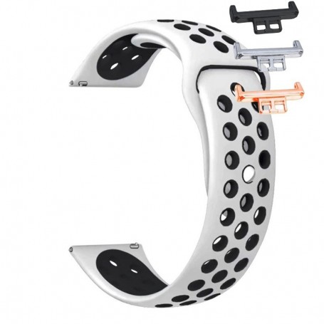 Curea silicon, compatibila Huawei Watch Fit 1, cu adaptor dedicat, Alb/Negru
