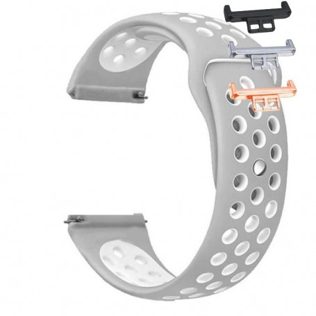 Curea silicon, compatibila Huawei Watch Fit 1, cu adaptor dedicat, Gri/Alb