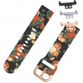 Curea silicon, compatibila Huawei Watch Fit 1, cu adaptor dedicat, Vintage Flower