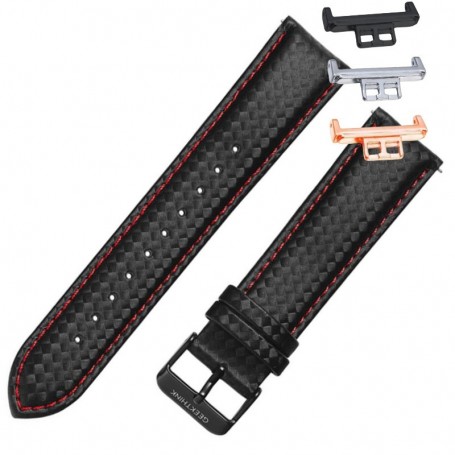 Curea piele, compatibila Huawei Watch Fit 1, cu adaptor dedicat, 20mm, Negru/Rosu