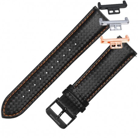 Curea piele, compatibila Huawei Watch Fit 1, cu adaptor dedicat, 20mm, Negru-Portocaliu