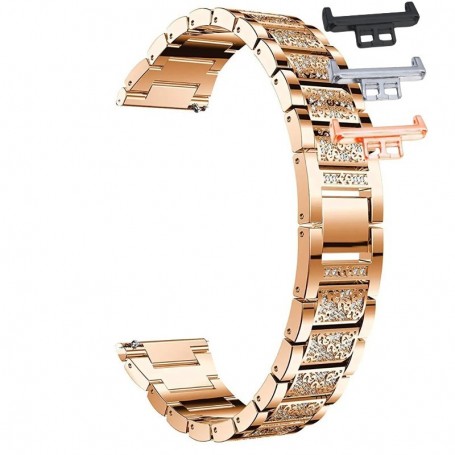 Curea otel, compatibila Huawei Watch Fit 1, cu adaptor dedicat, Rose Gold Diamond
