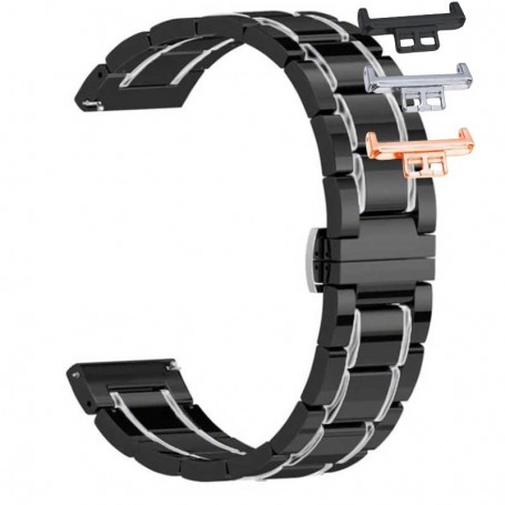 Curea ceramica, compatibila Huawei Watch Fit 1, cu adaptor dedicat, Black-Silver