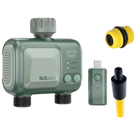 Programator pentru irigare Wireless, Bluetooth, 2 zone, IPX4, conector alamă, gazon, gradină, conector furtun si lance stropit