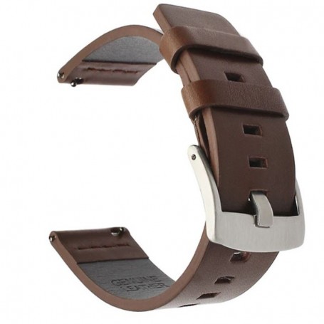 Curea piele naturala, compatibila Garmin Forerunner 165, telescoape Quick Release, Maro/Argintiu