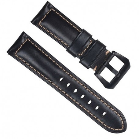 Curea piele naturala, compatibila Garmin Forerunner 55, telescoape Quick Release, Negru Lucios