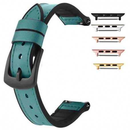 Curea hibrid piele-silicon, compatibila cu Apple Watch 10, 46mm, Spring Green