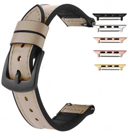 Curea hibrid piele-silicon, compatibila cu Apple Watch 10, 46mm, Skin Tone