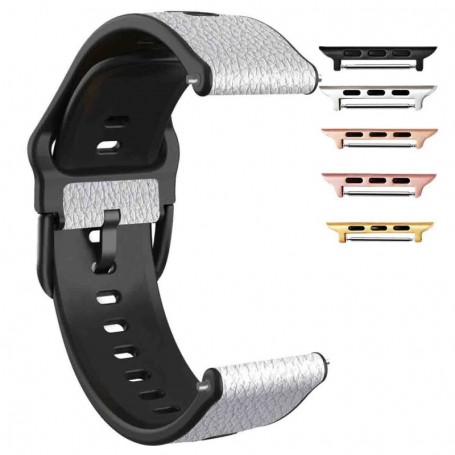 Curea hibrid piele-silicon compatibila cu Apple Watch 10, 46mm, Pearl White