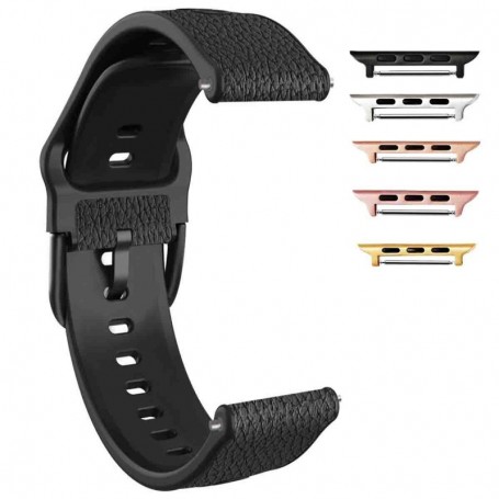 Curea hibrid piele-silicon compatibila cu Apple Watch 10, 46mm, Iron Black