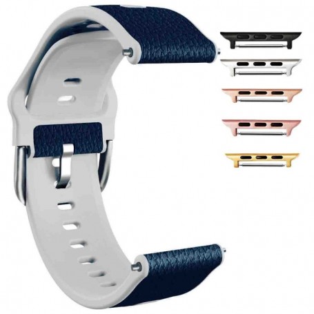 Curea hibrid piele-silicon compatibila cu Apple Watch 10, 46mm, MLS Blue