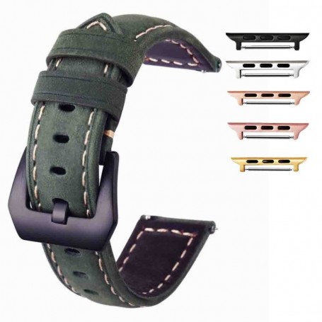 Curea piele compatibila cu Apple Watch 10, 46mm, Black Forest