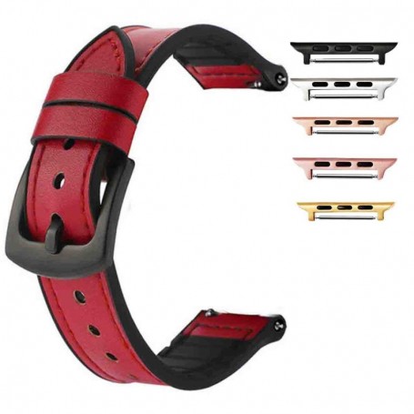 Curea hibrid piele-silicon compatibila cu Apple Watch 10, 46mm, VD Very Dream®,Tart Red