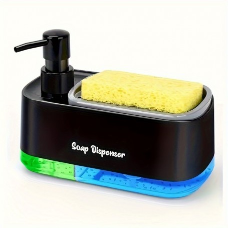 Set dispenser detergent vase multifuncțional cu suport pentru burete, plastic, Negru