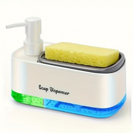 Set dispenser detergent vase multifuncțional cu suport pentru burete, plastic, Alb