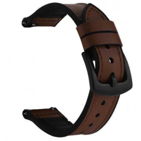 Curea hibrid piele-silicon compatibila cu Xiaomi Watch 5, VD Very Dream®, 22mm, Dark Brown