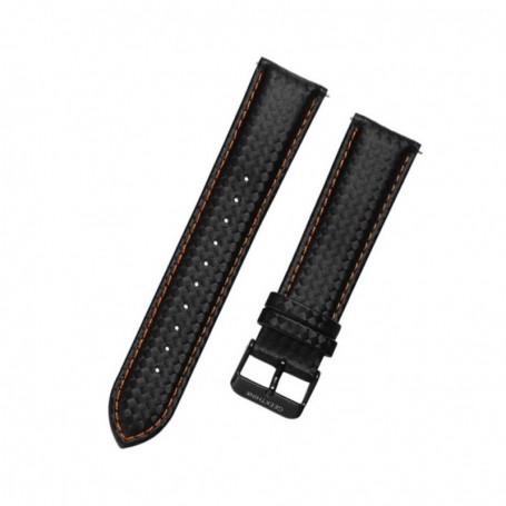 Curea piele compatibila Huawei Watch GT 7 46mm, Telescoape QR, 22mm, Negru/Portocaliu