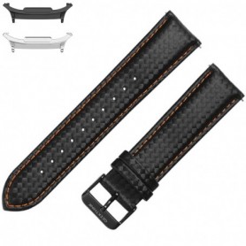 Curea piele compatibila Samsung Galaxy Watch9 44mm, Negru/Portocaliu