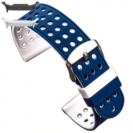 Curea silicon cu doua fete compatibila Samsung Galaxy Watch9 44mm, Alb/Albastru