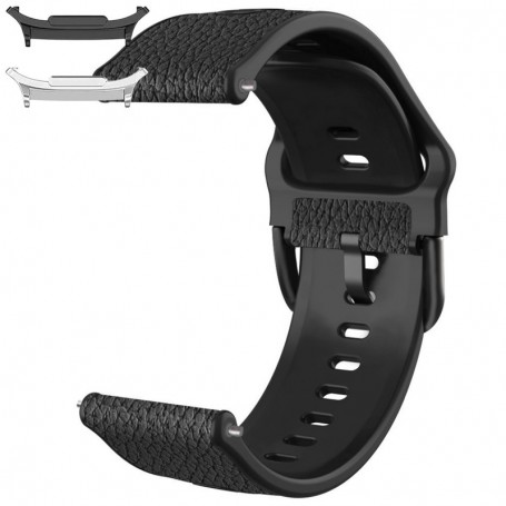 Curea hibrid piele-silicon compatibila cu Samsung Galaxy Watch9 44mm, Iron Black