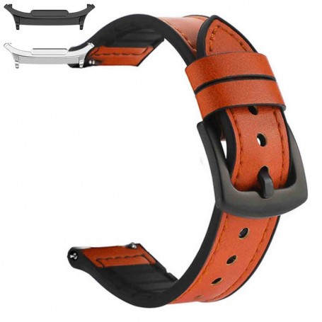 Curea hibrid piele-silicon compatibila cu Samsung Galaxy Watch9 44mm, VD Very Dream®, Bronze Brown