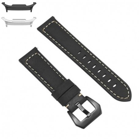 Curea piele naturala compatibila Samsung Galaxy Watch9 44mm/40mm, Samsung Galaxy Watch 8 44mm/40mm, Negru Mat