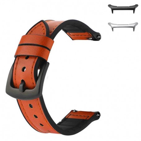 Curea hibrid piele-silicon compatibila cu Samsung Galaxy Watch Ultra1 si Samsung Galaxy Watch Ultra2, Bronze Brown